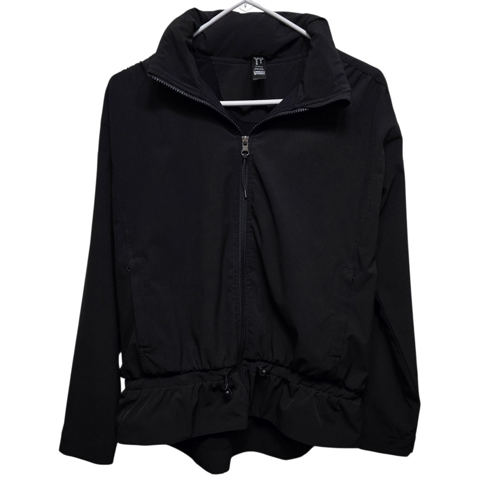 SPANX Its A Cinch Black Full Zip Jacket XS Drawstring Bottom Athletic Get Moving